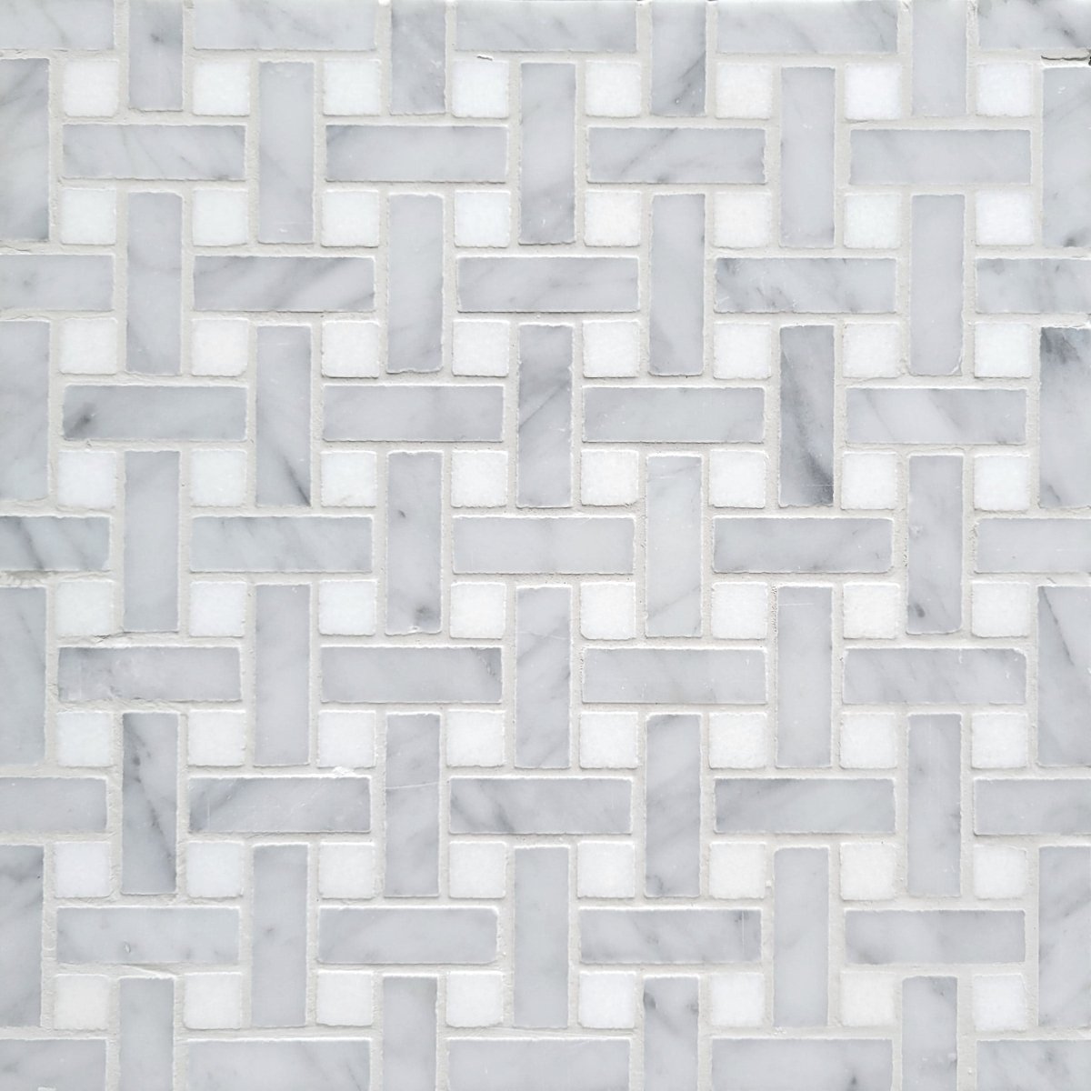 Basket Weave Carrara with Thassos Dot 5/8''x2'' Stone Mosaic