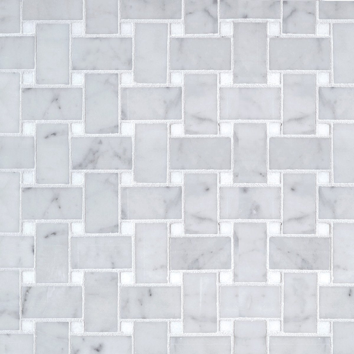 Basket Weave Carrara with Thassos Dot 1/18''x2'' Stone Mosaic – Artsaics