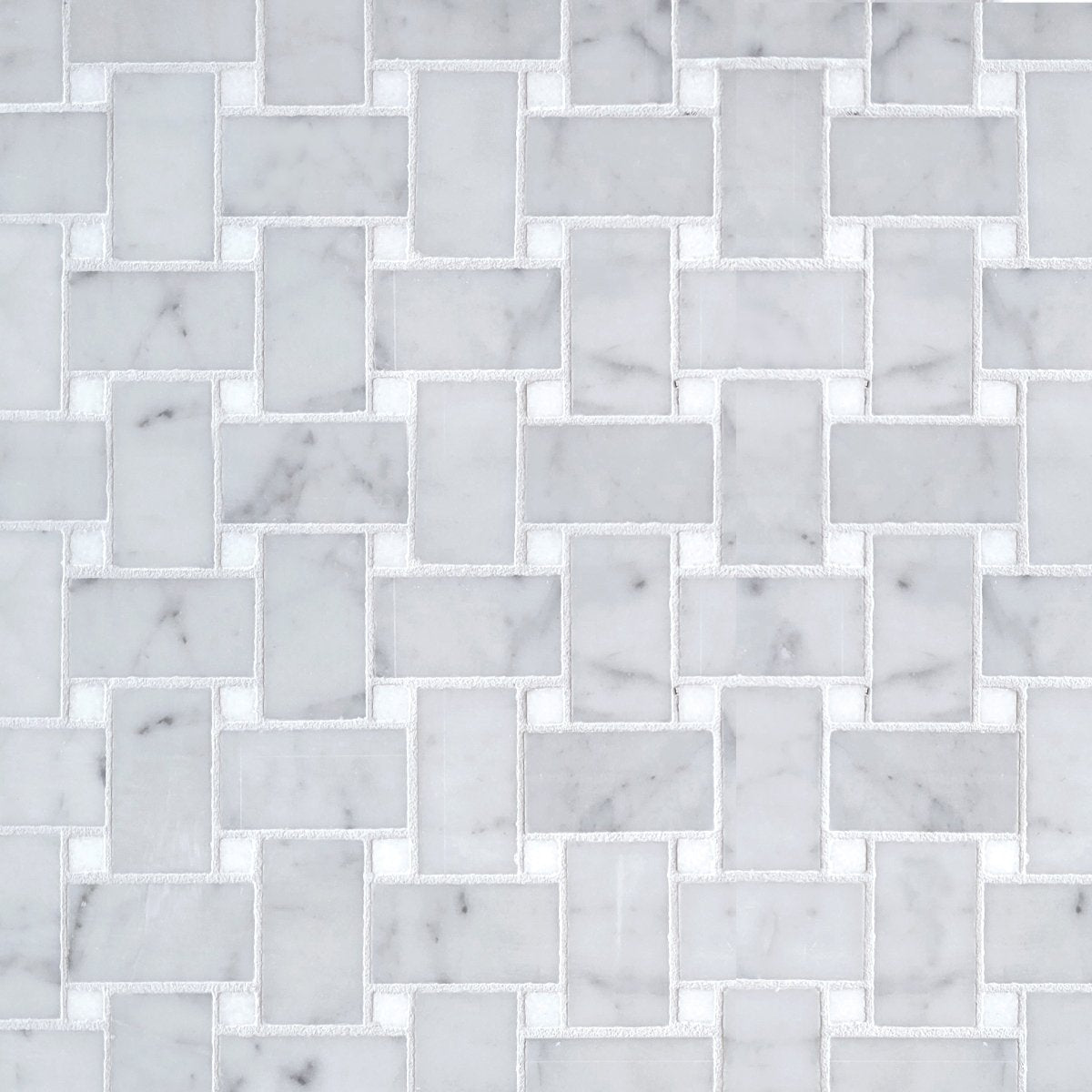 Basket Weave Carrara with Thassos Dot 1/18''x2'' Stone Mosaic
