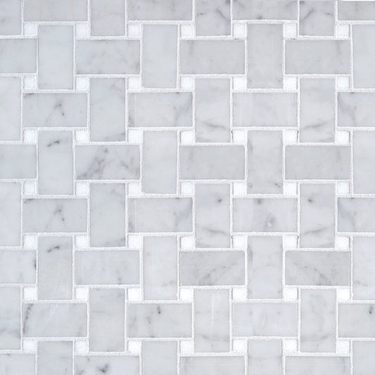 Basket Weave Carrara with Thassos Dot 1/18''x2'' Stone Mosaic