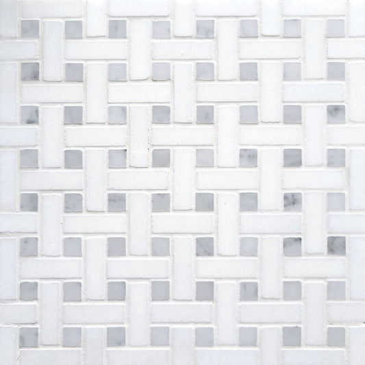 Basket Weave Thassos with Carrara Dot 5/8''x2'' Stone Mosaic