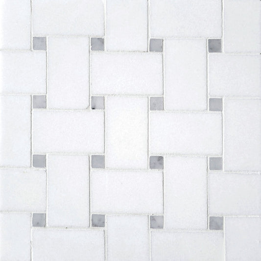 Basket Weave Thassos with Carrara Dot 2''x3 1/4'' Stone Mosaic