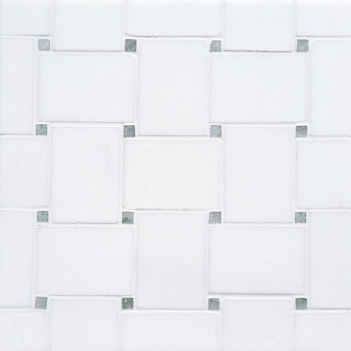 Basket Weave Thassos with Ming Green Dot 2 5/16''x3 1/4'' Stone Mosaic