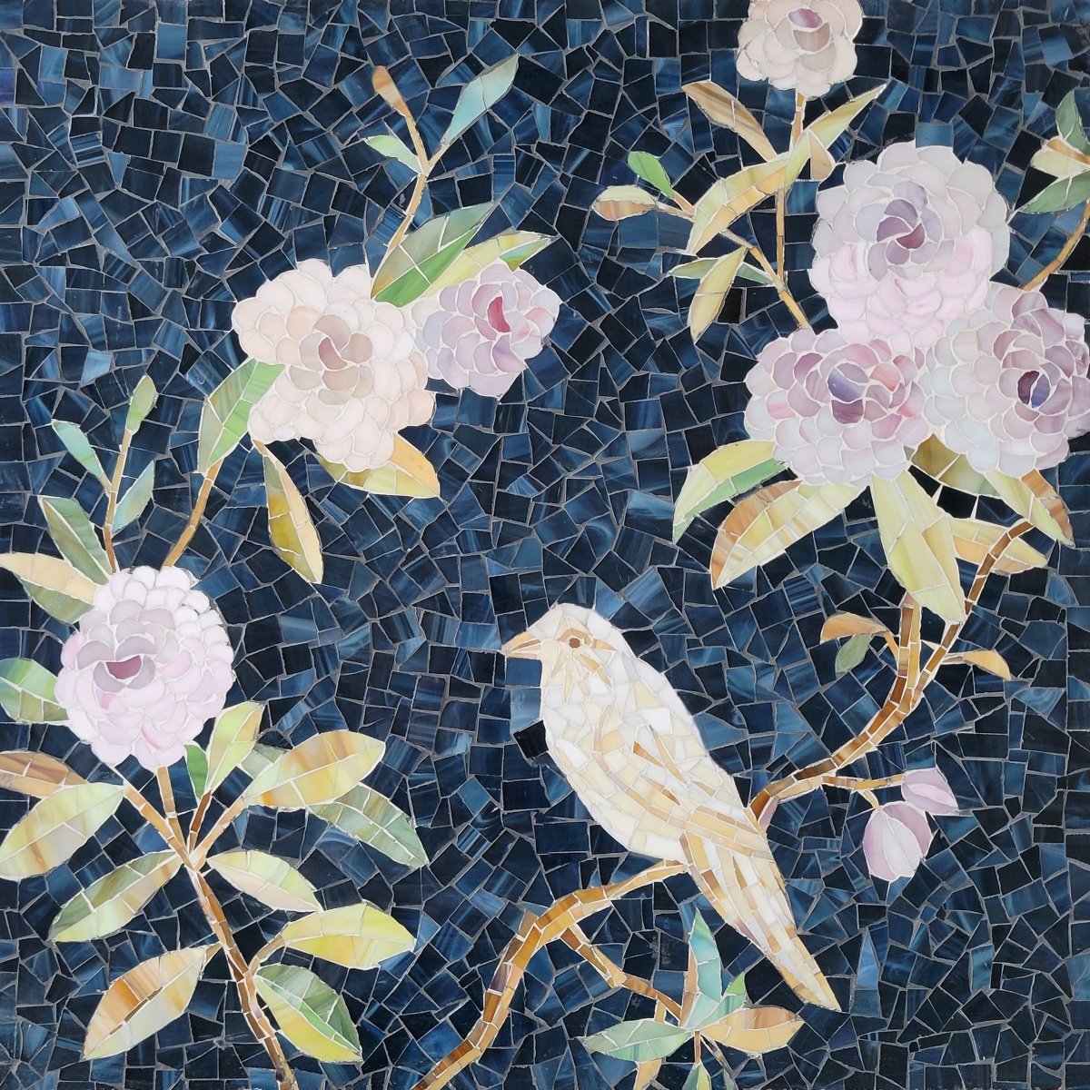Blossom Floral & Bird Indigo Lava Glass Mosaic
