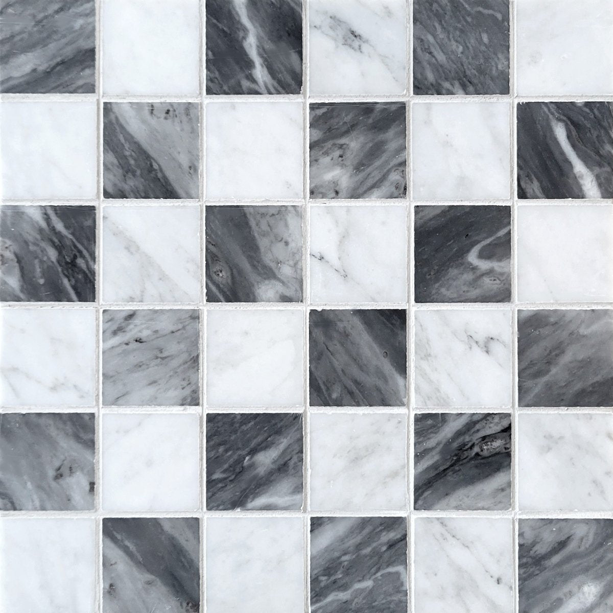 Checkerboard Carrara and Bardiglio 2'' Stone Mosaic