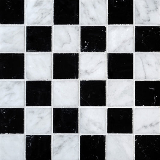 Checkerboard Carrara and Pure Black 2'' Stone Mosaic