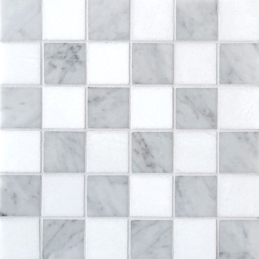 Checkerboard Carrara and Thassos 2'' Stone Mosaic
