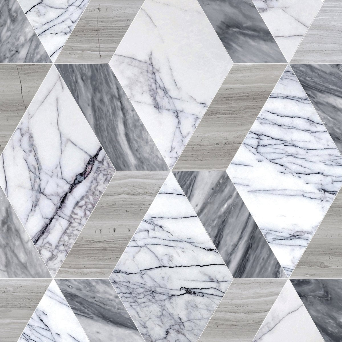 Couture Amelia Lilac Black and White Diamond Floor Tiles - Artsaics 