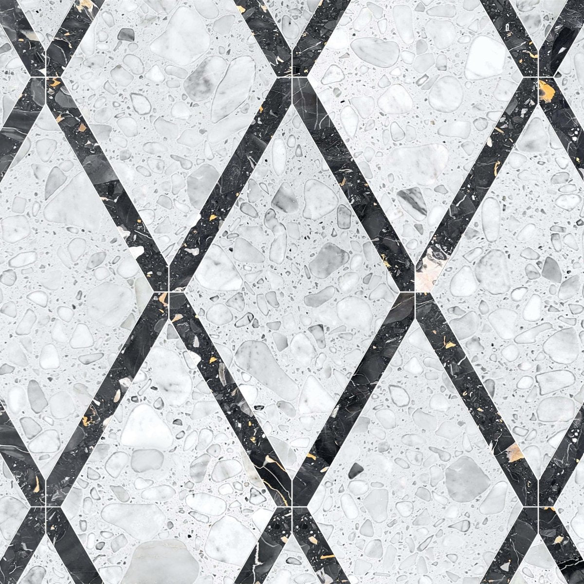 Black & White Diamond Terrazzo Waterjet Tile