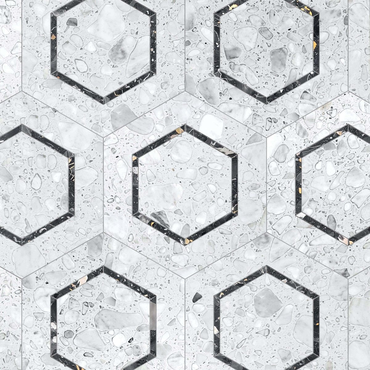 Couture Temu Bianco Hexagon Terrazzo Waterjet Mosaic