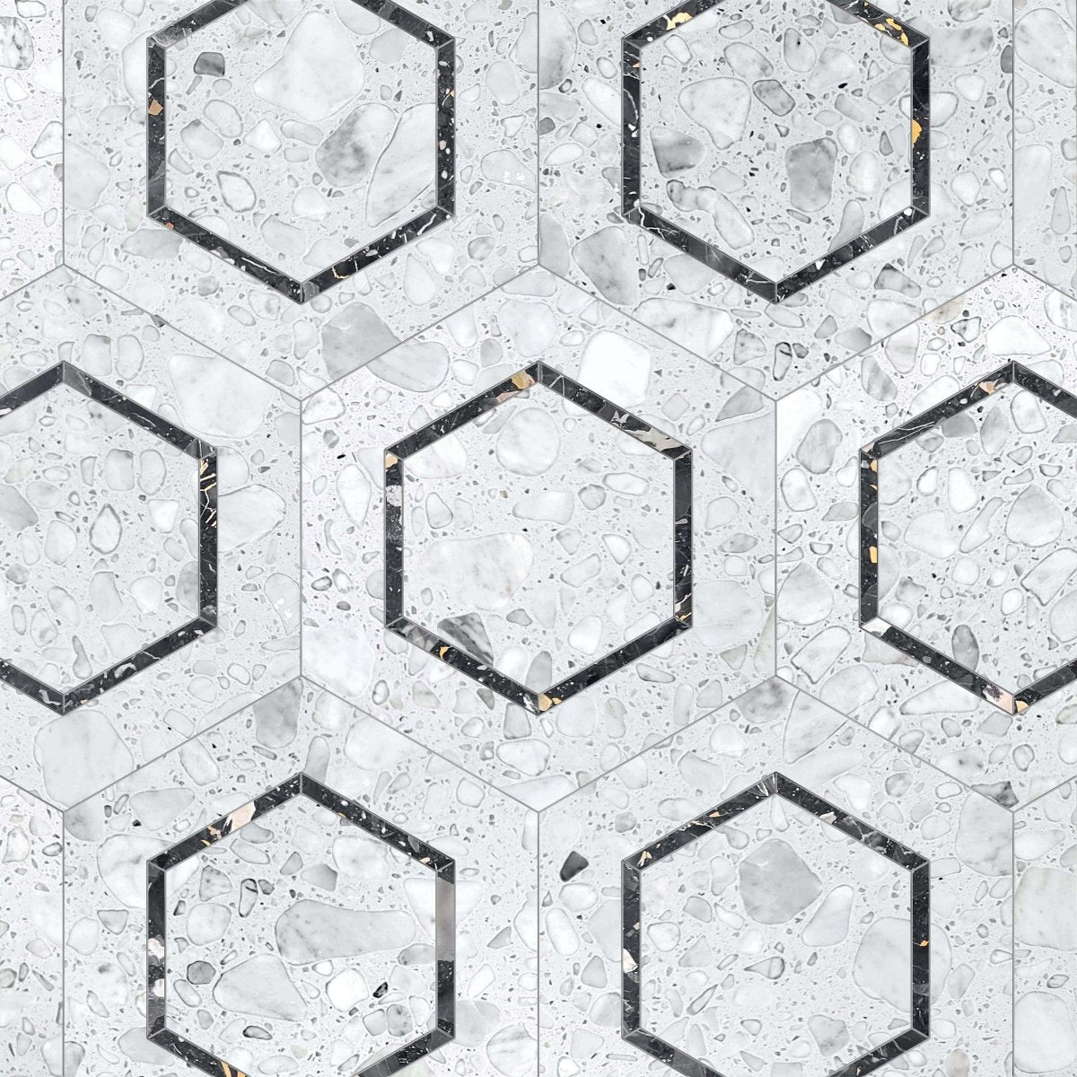 Black & White Terrazzo Hexagon Mosaic