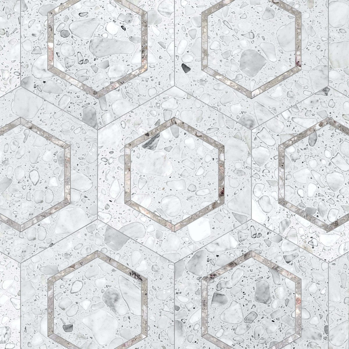 Couture Temu Ice Hexagon Terrazzo Waterjet Mosaic