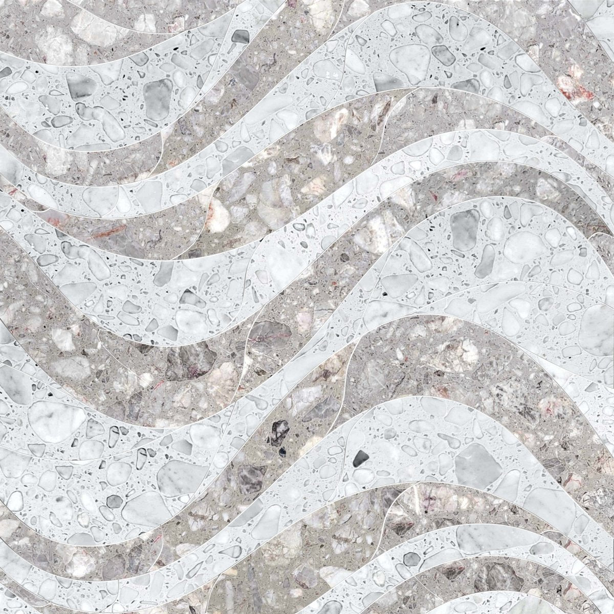 White & Brown Wave Terrazzo Mosaic Tile