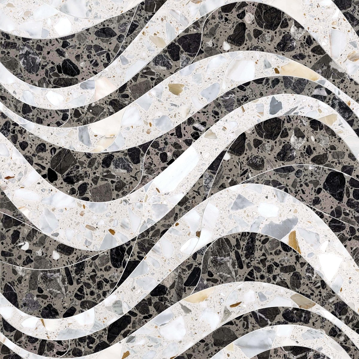 Beige-cream & Brown Wave Terrazzo Mosaic