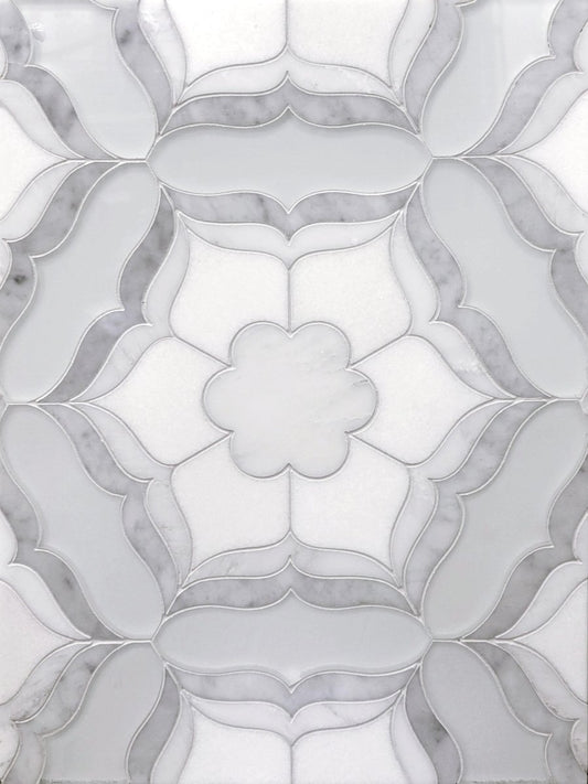 Effusion Crystal Floral Stone & Glass Waterjet Mosaic
