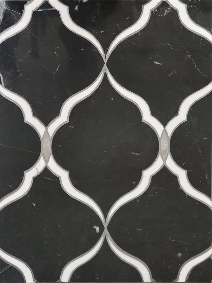 Effusion Devon Noir Arabesque Stone & Mirror Waterjet Mosaic