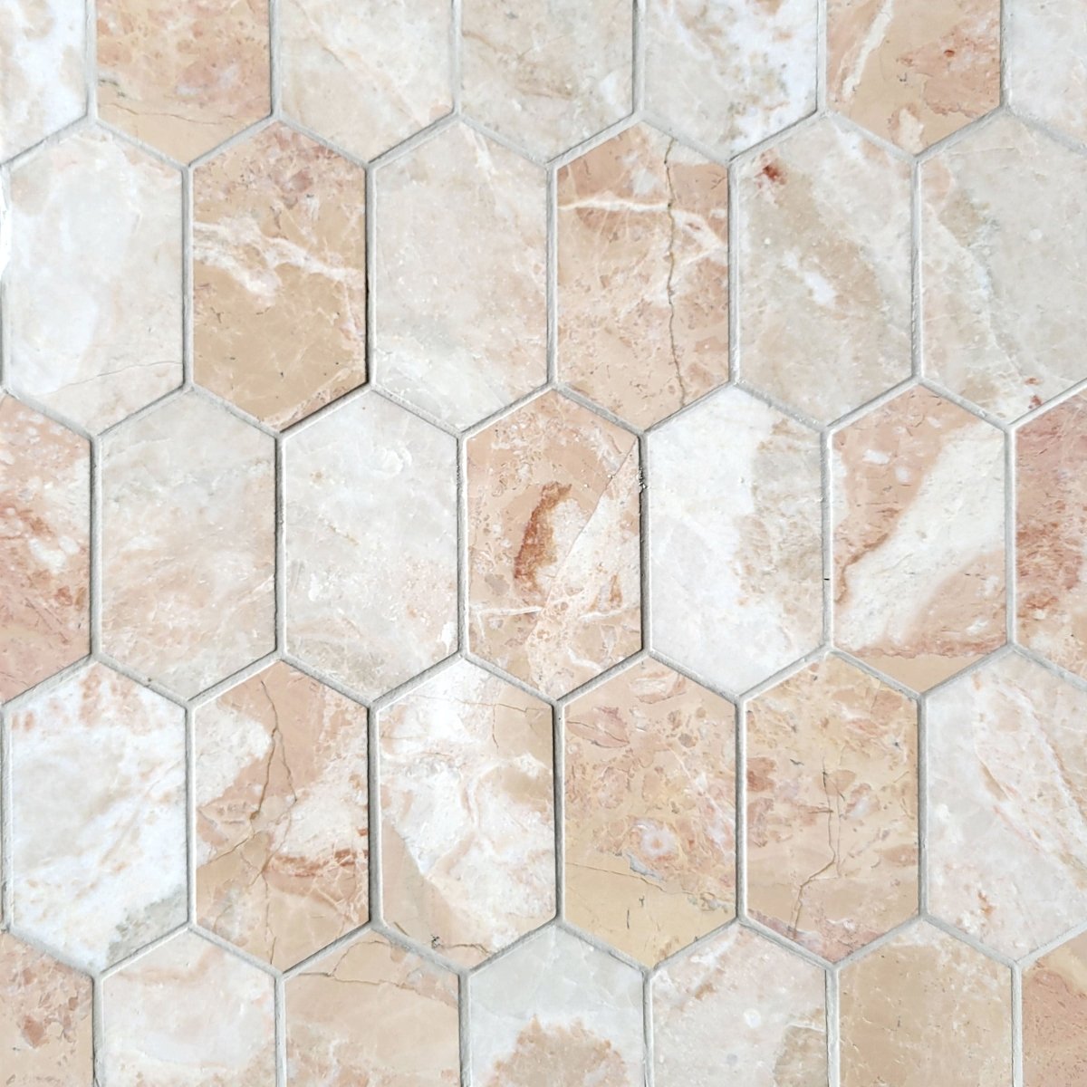 Elongated Hexagon B Desert Peach Stone Mosaic
