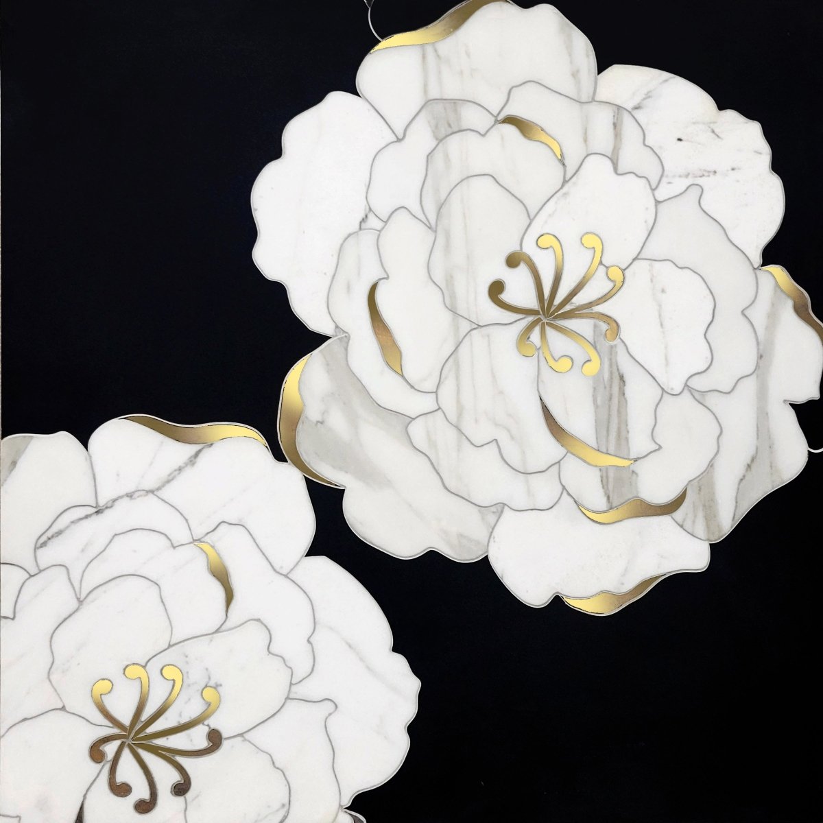 Flower Loft Noir Floral Marble Tile