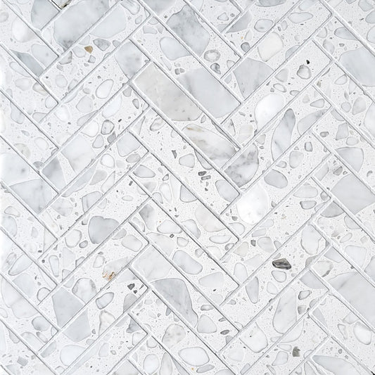 Herringbone Bianco Marble Terrazzo Honed 1''x4'' Mosaic