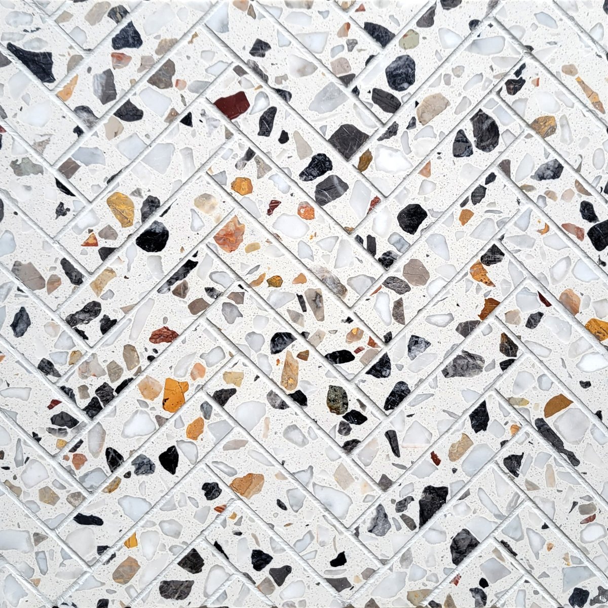Herringbone Graphite Marble Terrazzo Honed 1''x4'' Mosaic