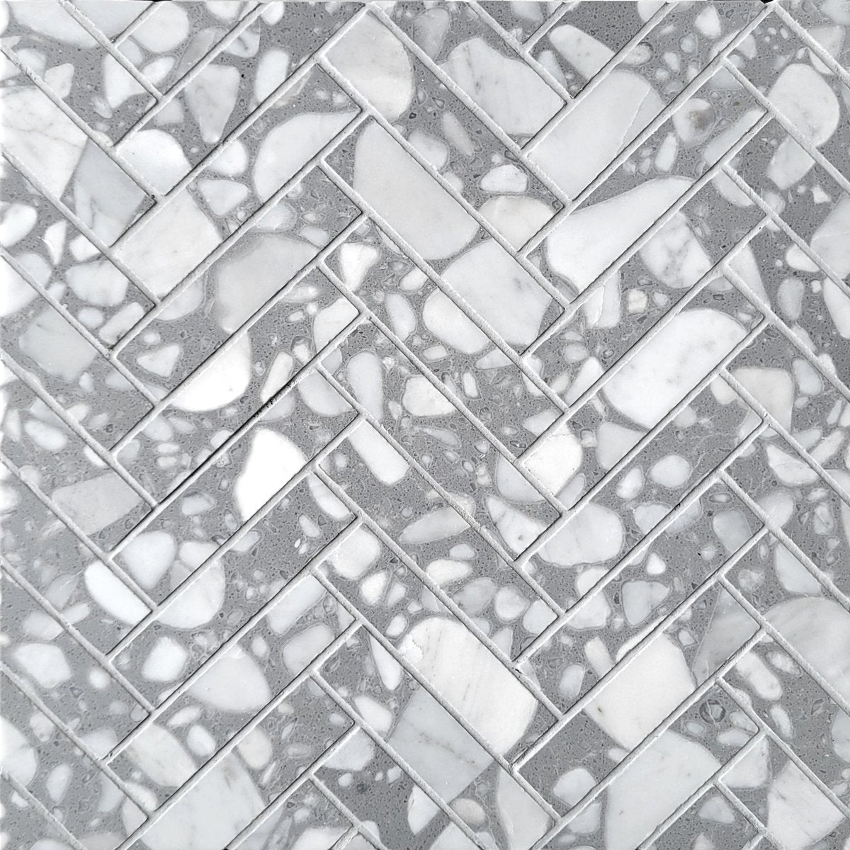 Herringbone Grigio Marble Terrazzo Honed 1''x4'' Mosaic