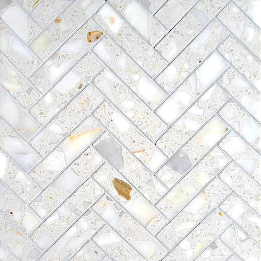 Herringbone Latte Marble Terrazzo Honed 1''x4'' Mosaic
