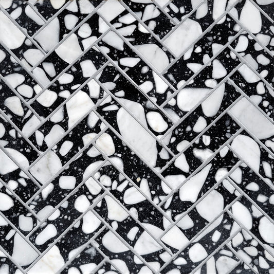 Herringbone Moon Marble Terrazzo Honed 1''x4'' Mosaic