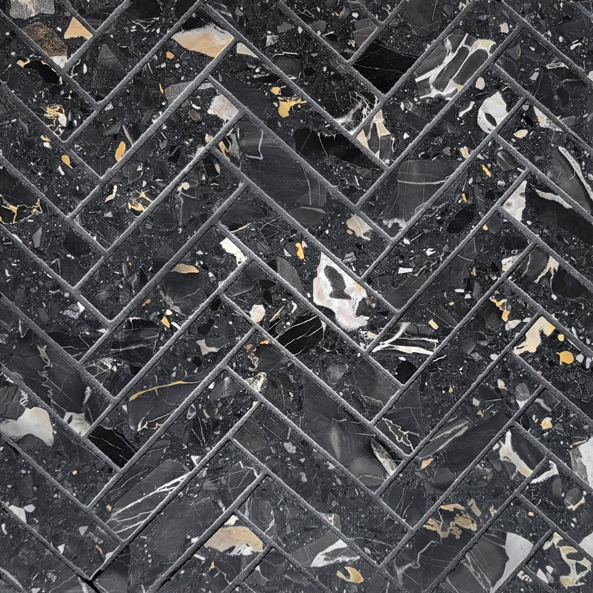 Herringbone Nero Marble Terrazzo Honed 1''x4'' Mosaic
