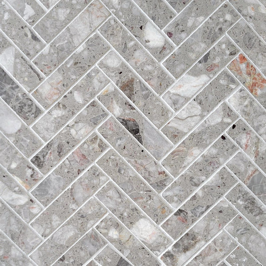 Herringbone Nube Marble Terrazzo Honed 1''x4'' Mosaic