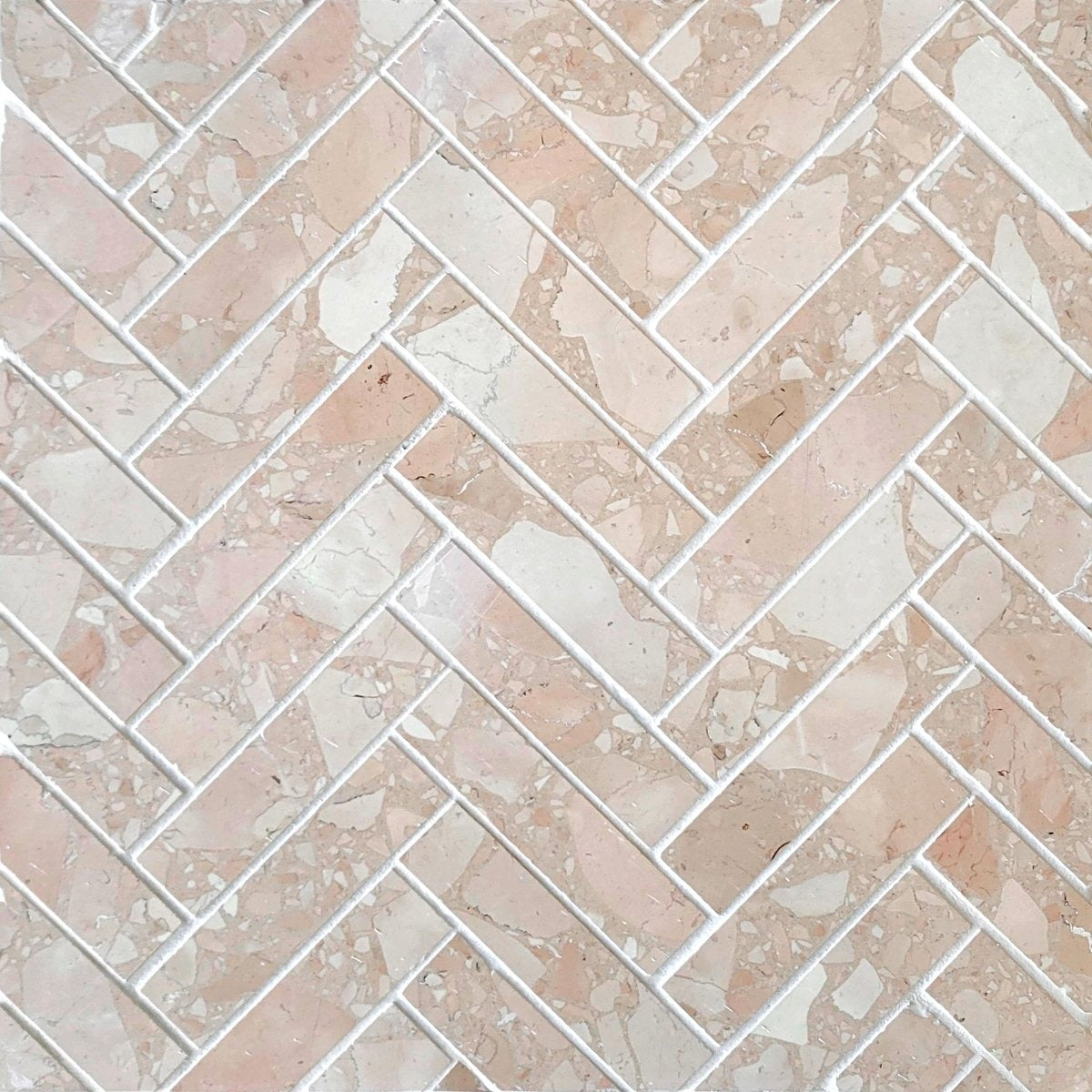 Herringbone Rosa Marble Terrazzo Honed 1''x4'' Mosaic