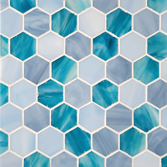 Hexagon Aqua Blend 2'' Lava Glass Mosaic