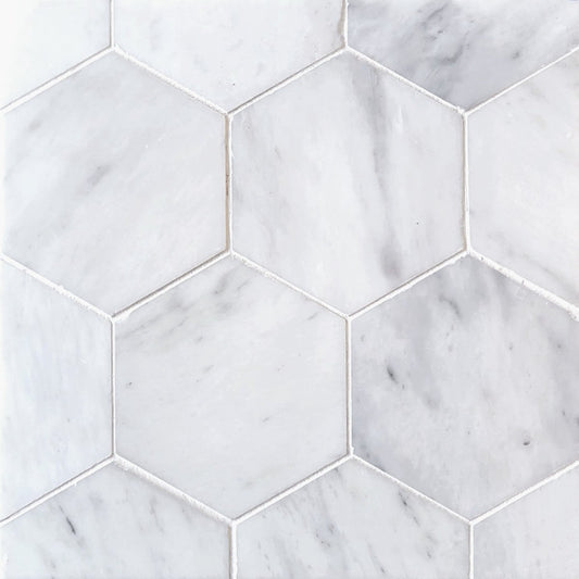 Hexagon Asian White 4 3/4'' Stone Mosaic