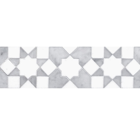 Moroccan Jell Geometric 4 1/4" Stone Waterjet Mosaic Border