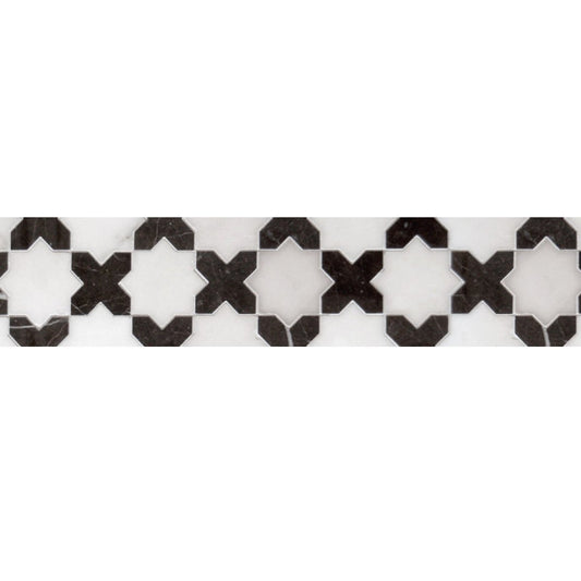 Moroccan Teesh Geometric 3 1/2" Stone Waterjet Mosaic Border