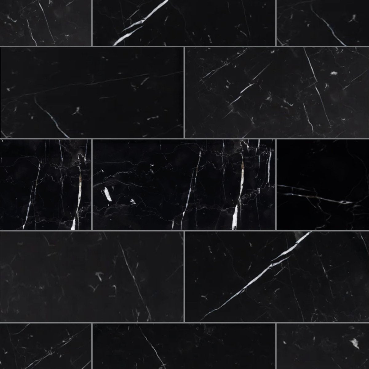 Nero Marquina Polished Marble Field Tile 6''x12''x3/8''