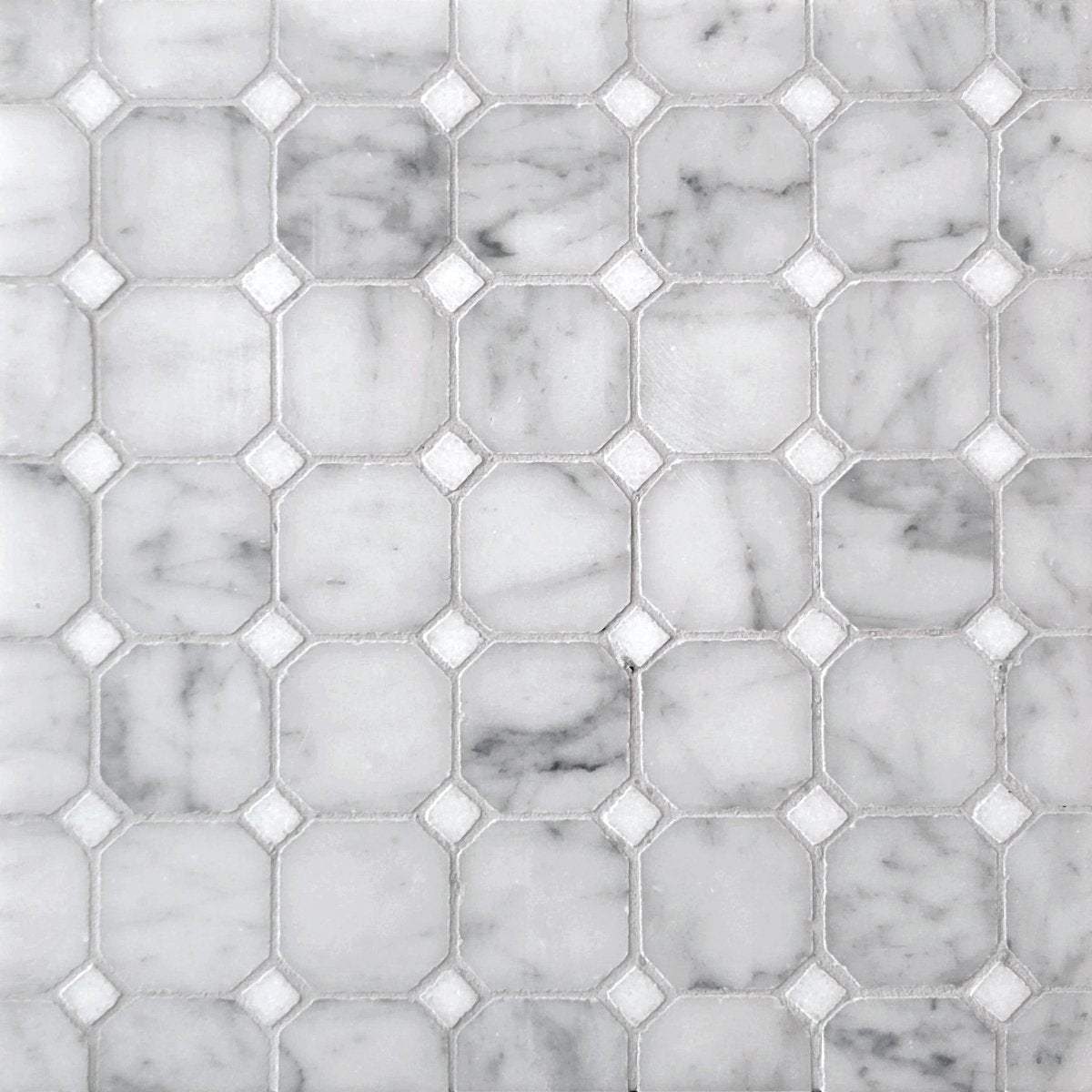Octagonal Texture Octagon Carrara with Thassos Dot 2'' Stone Mosaic