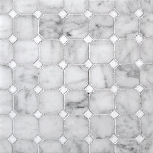 Octagon Carrara with Thassos Dot 2'' Stone Mosaic