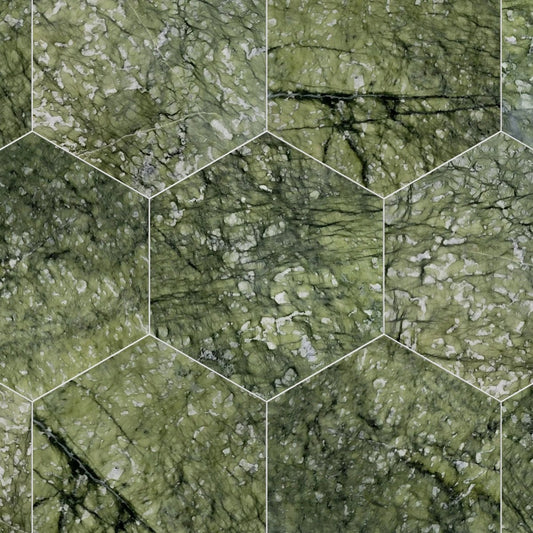 Olive Green Polished Marble 10 1/2'' Hexagon