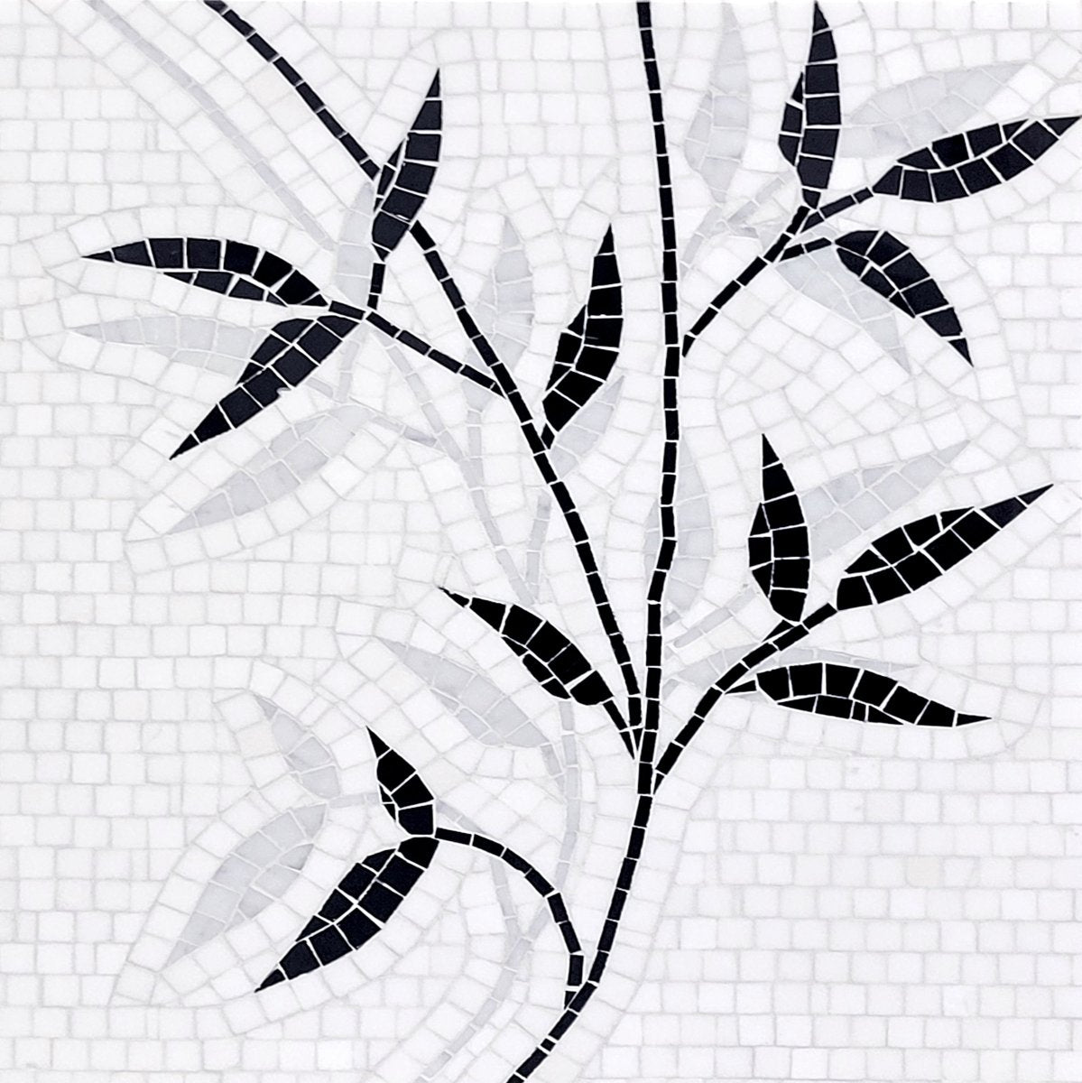 Black & White Vine Leaf Mosaic Tile