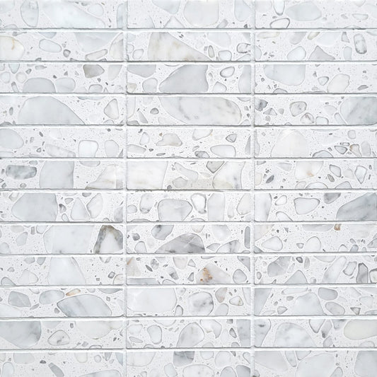 Stacked Bianco Marble Terrazzo Honed 1''x4'' Mosaic