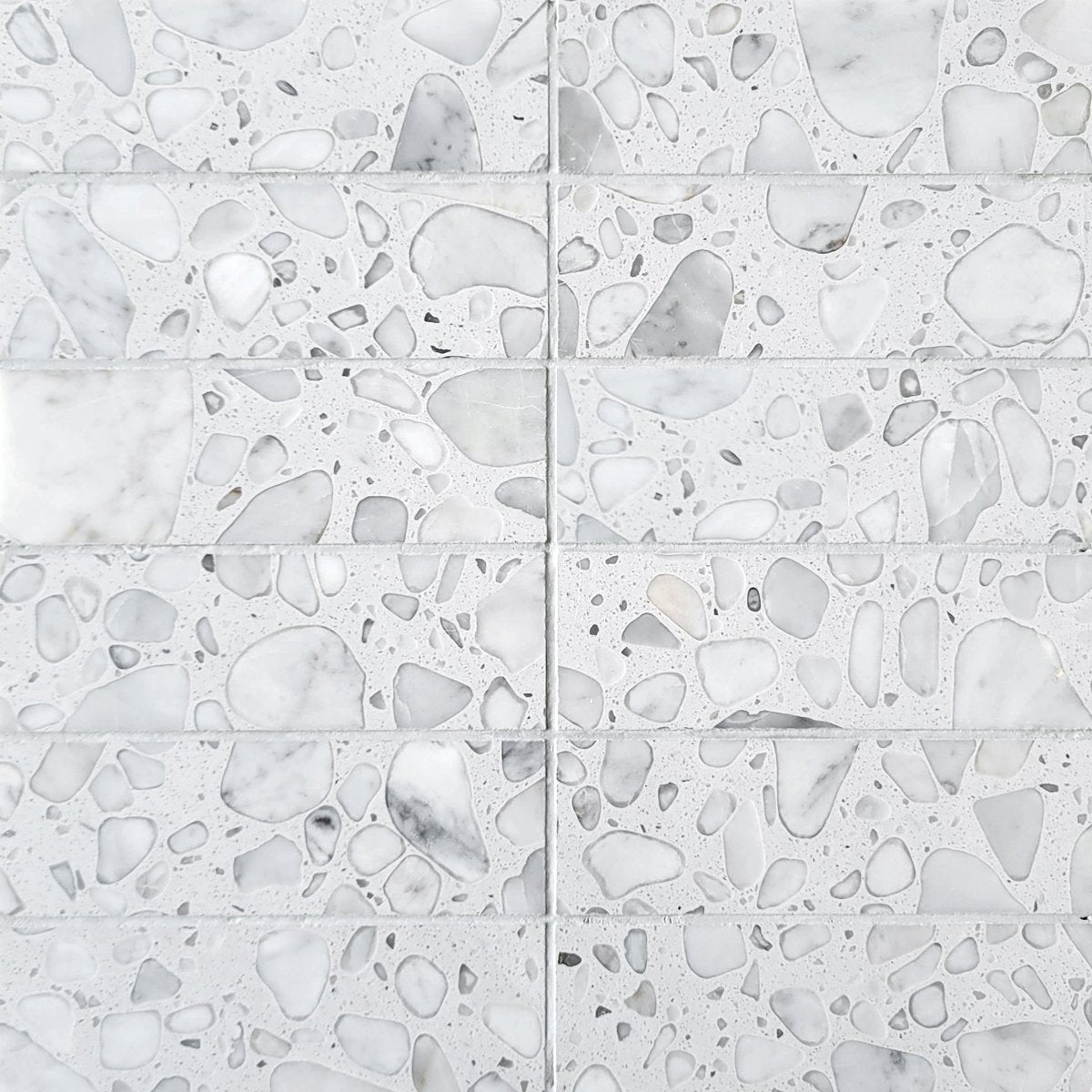 Stacked Bianco Marble Terrazzo Honed 2''x6'' Mosaic