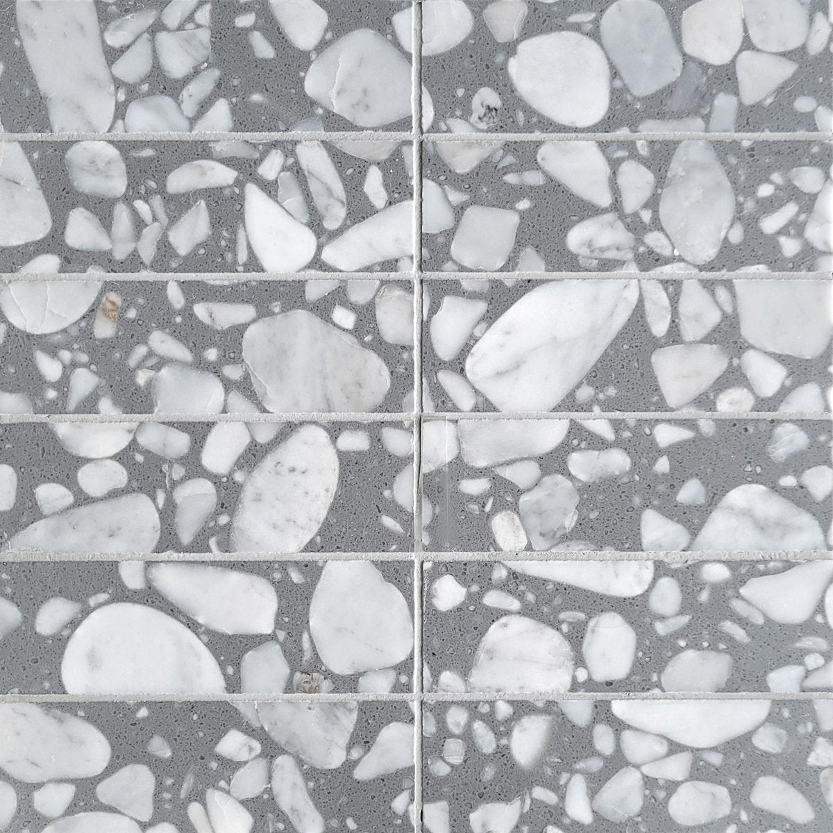 Stacked Grigio Marble Terrazzo Honed 2''x6'' Mosaic