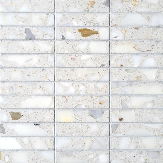 Stacked Latte Marble Terrazzo Honed 1''x4'' Mosaic
