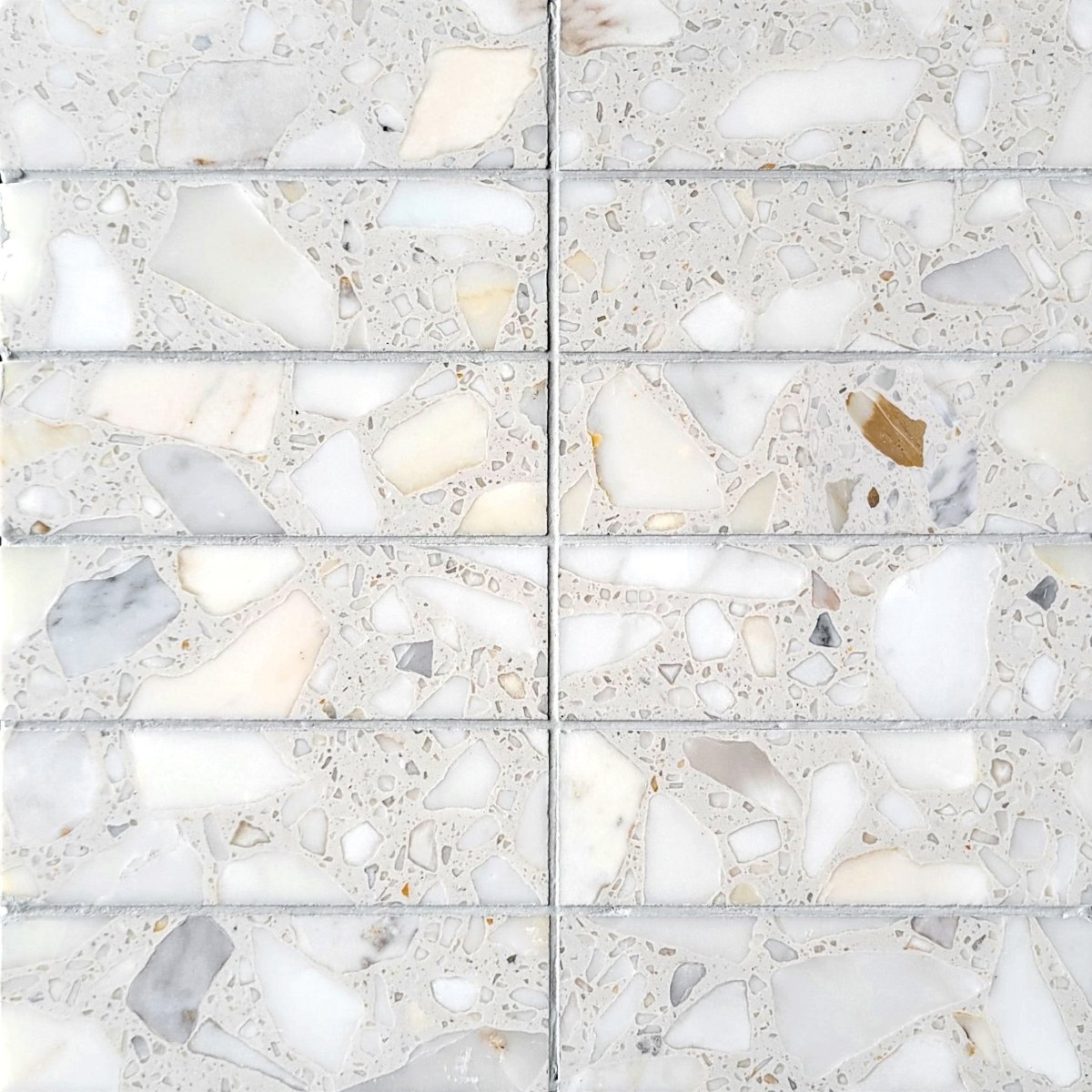 Stacked Latte Marble Terrazzo Honed 2''x6'' Mosaic