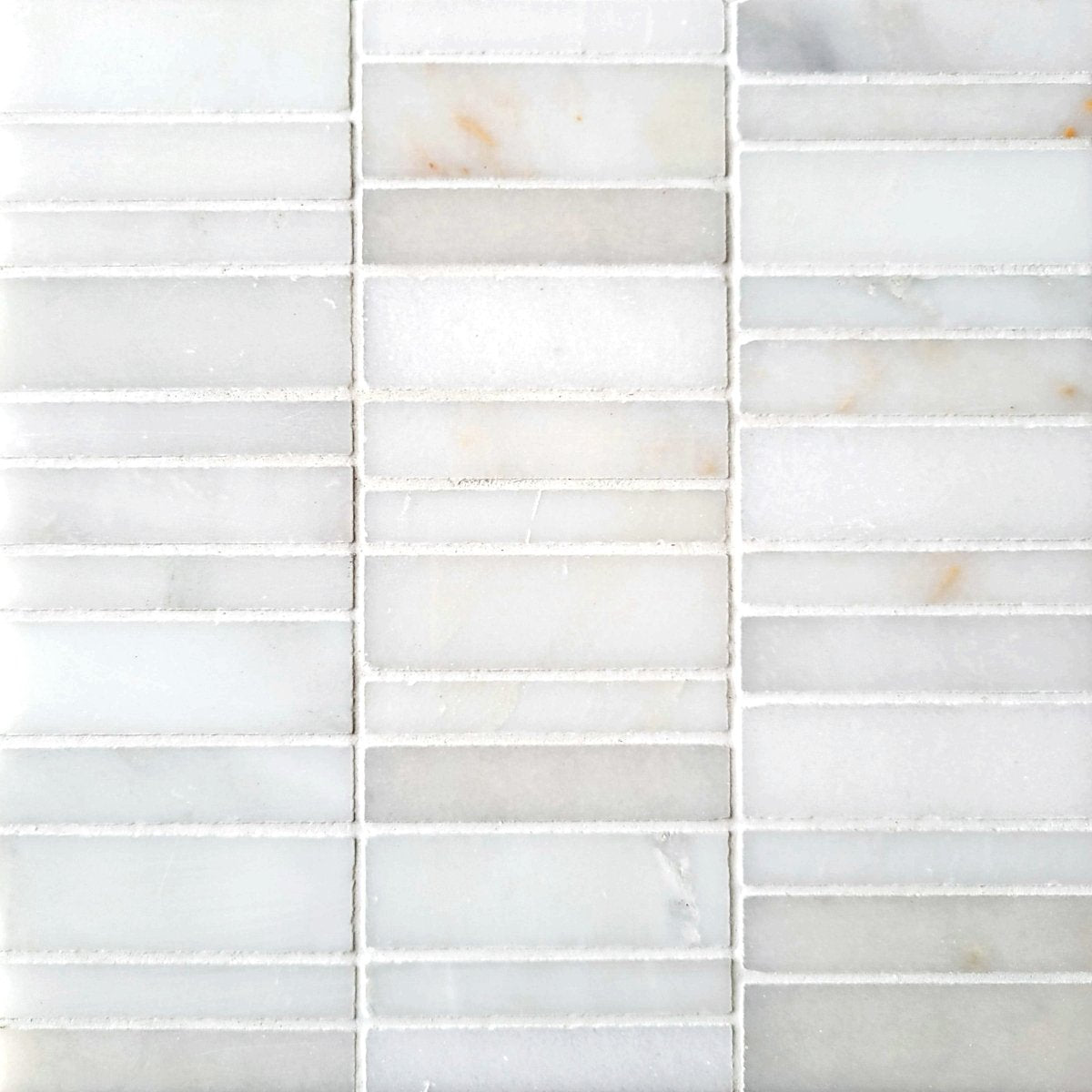 Stacked Multi Size 4'' Afyon Sugar and Calacatta Oniciatta Blend Stone Mosaic