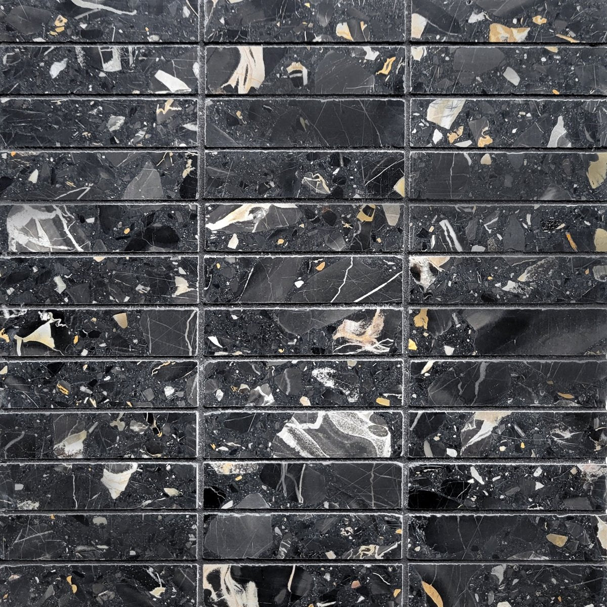 Stacked Nero Marble Terrazzo Honed 1''x4''  Mosaic