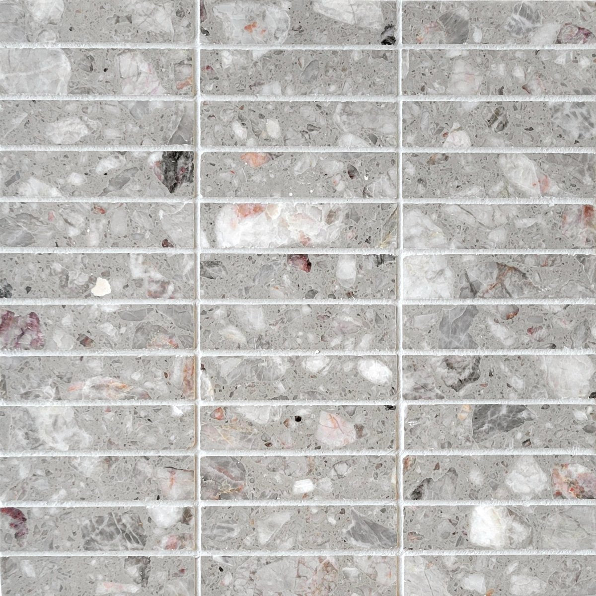 Stacked Nube Marble Terrazzo Honed 1''x4'' Stone Mosaic