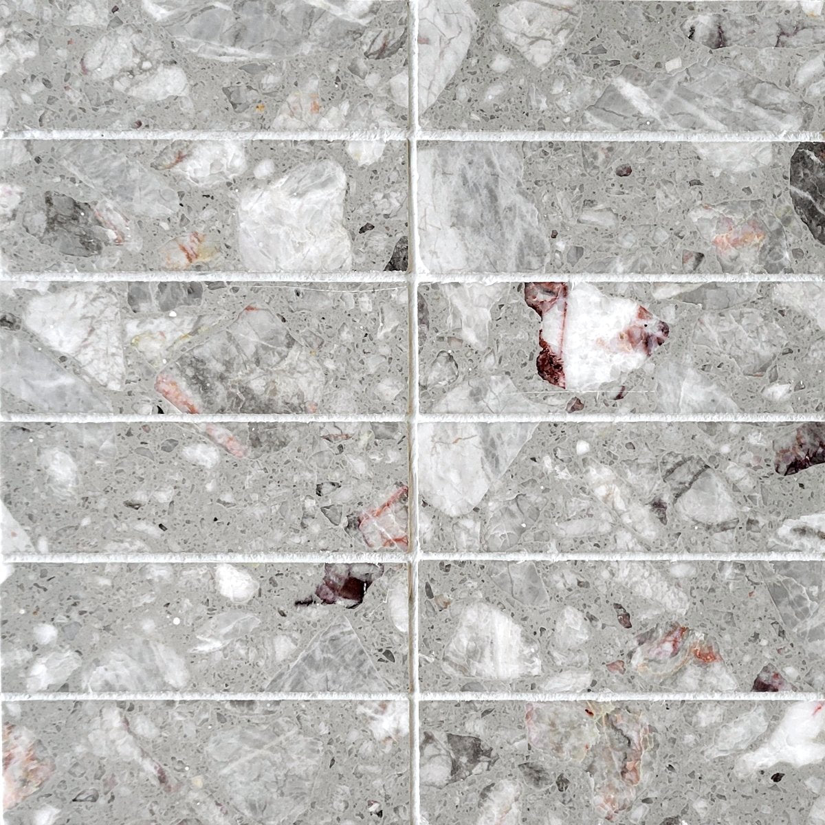 Stacked Nube Marble Terrazzo Honed 2''x6'' Stone Mosaic