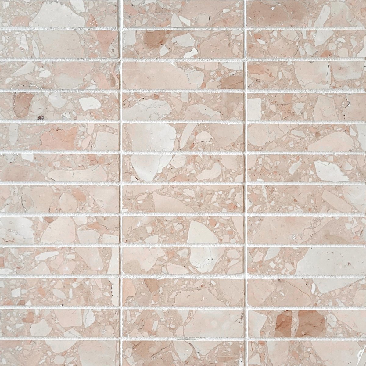 Stacked Rosa Marble Terrazzo Honed 1''x4'' Stone Mosaic