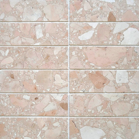 Stacked Rosa Marble Terrazzo Honed 2''x6'' Stone Mosaic